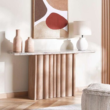 طاولة كونسول هايدن من بان هوم رخامية - كريمي وبني