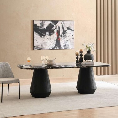 طاولة طعام ستيلا من بان هوم، رخامية، 8 مقاعد، لون أسود