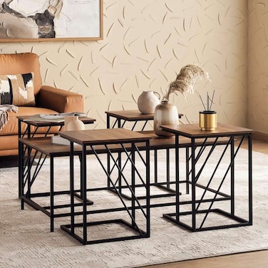 Pan Home Nour 1+4 Coffee Table Set - Brown