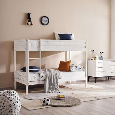 سرير بطابقين للأطفال من بان هوم لينين 90×200 سم - أبيض