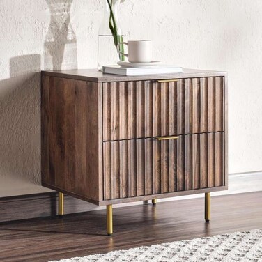 طاولة جانبية ساجارتي من بان هوم مع درجين من الخشب الصلب - بني