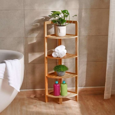 Pan Home Harry 4 Tier Bamboo Corner Shelf 26X26X90cm - Natural