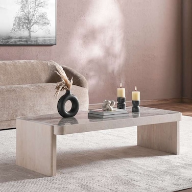 طاولة قهوة بان هوم فاستو رخامية كبيرة - أبيض فاتح