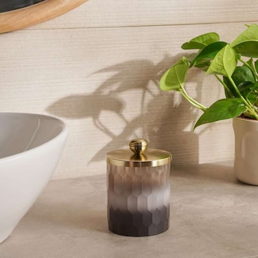 Pan Home Sterling Ombre Glass Cotton Jar 9X9X12.5cm - Clear/Black