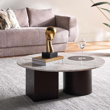 Pan Home Miyabi Coffee Table Marble - Natural &amp; Walnut
