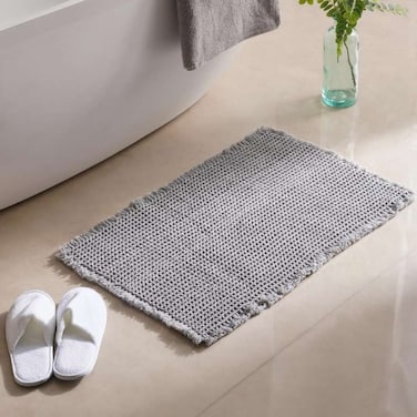Pan Home Pearly Waffle Fringe Bathmat 50X80cm - Silver