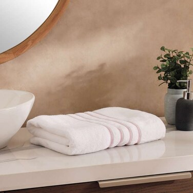 منشفة حمام بان هوم جوليوس مخططة، 500 جرام لكل متر مربع، 70×140 سم، أبيض/وردي