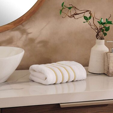 منشفة يد مخططة من بان هوم جوليوس، 500 جرام لكل متر مربع، 50×90 سم - أبيض/أصفر