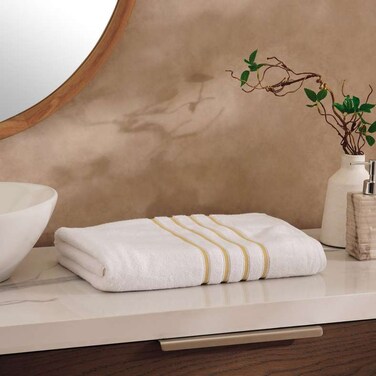 منشفة حمام بان هوم جوليوس مخططة، 500 جرام لكل متر مربع، 80×160 سم - أبيض/أصفر