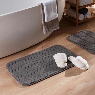 طقم سجادة حمام من قطعتين من بان هوم، 50×80 سم و40×60 سم - فضي