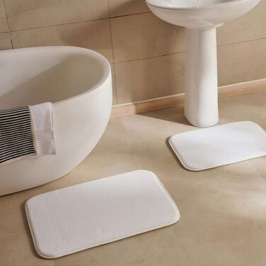 طقم سجادات حمام يونكاي من قطعتين من بان هوم، 50×75 سم و40×60 سم - أبيض