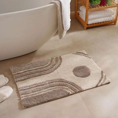 سجادة حمام من القطن المبطن المقاوم للانزلاق من بان هوم ساند آرت، 50×80 سم - بيج