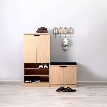 Pan Home Stens Shoe Rack 24 Pairs With Bench - Natural