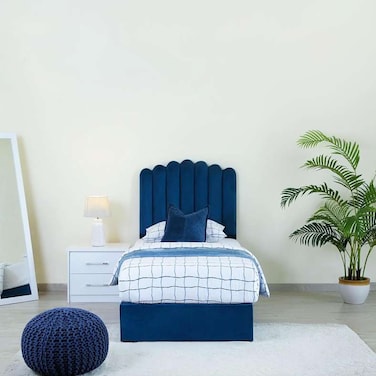 Pan Home Anna Single Bed Velvet Blue 120X200cm