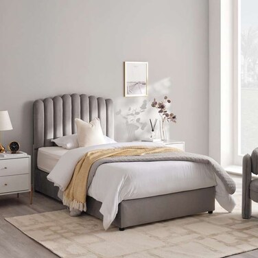 سرير فردي من بان هوم آنا مخملي رمادي 120×200 سم