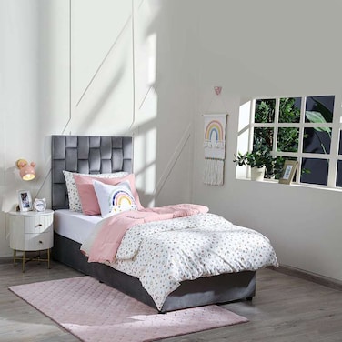 سرير فردي من بان هوم ديانا مخملي رمادي 90×200 سم