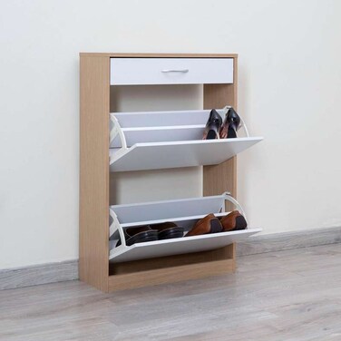 رف أحذية بان هوم زيمتاون، ١٢ زوجًا مع ٣ أدراج - أبيض طبيعي