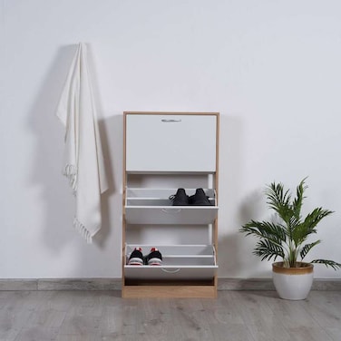 رف أحذية بان هوم ويتمور، 18 زوجًا مع 3 أدراج - أبيض طبيعي