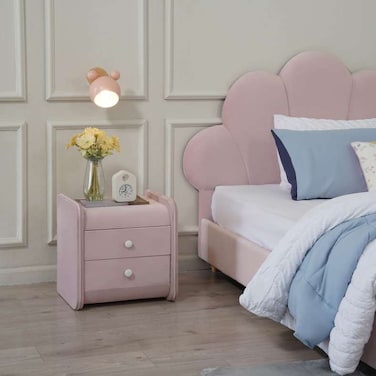 Pan Home Floral Princess Kids Nightstand With 2 Drawers Upholstered - Pink