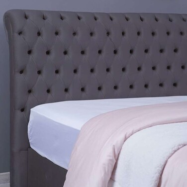 لوح رأس السرير أورورا من بان هوم مخملي رمادي اللون، الطول 140 سم/الارتفاع 125 سم