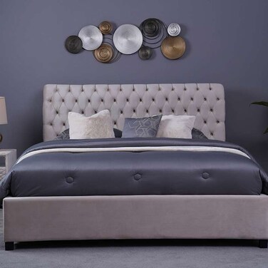 لوح رأس السرير أورورا من بان هوم مخملي بيج طول 180 سم وارتفاع 125 سم