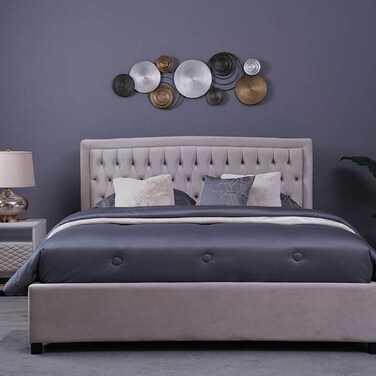 لوح رأس سرير بيانكا من بان هوم مخملي بيج طول 180 سم وارتفاع 125 سم