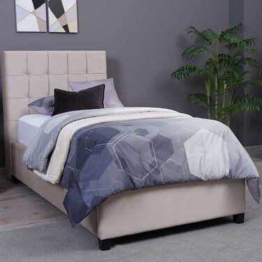 لوح رأس السرير هيرمونيا من بان هوم مخملي بيج طول 100 سم وارتفاع 125 سم