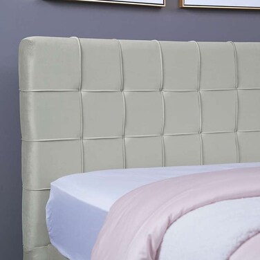 لوح رأس سرير هيرمونيا من بان هوم مخملي أبيض طول 140 سم وارتفاع 125 سم