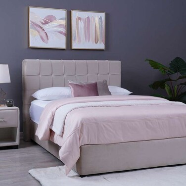 لوح رأس سرير هيرمونيا من بان هوم مخملي بيج طول 150 سم وارتفاع 125 سم