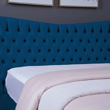 لوح رأس سرير مارس من بان هوم مخملي أزرق طول 140 سم وارتفاع 125 سم