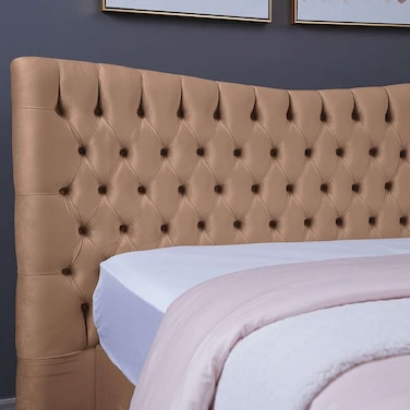 لوح رأس سرير مارس من بان هوم مخملي ذهبي طول 140 سم وارتفاع 125 سم