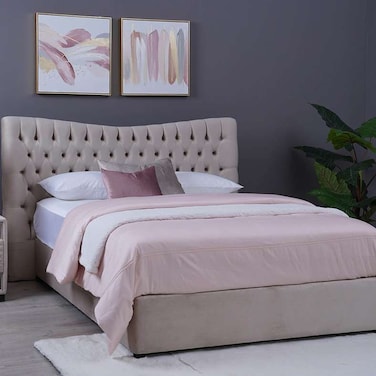 لوح رأس سرير مارس من بان هوم مخملي بيج طول 150 سم وارتفاع 125 سم