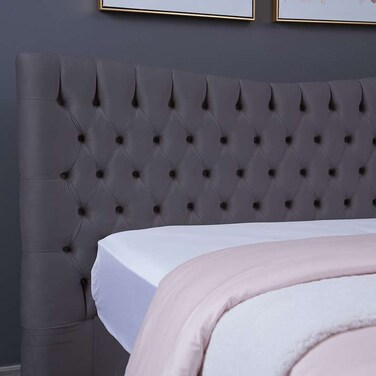 لوح رأس سرير مارس من بان هوم مخملي رمادي اللون، طول 150 سم وارتفاع 125 سم