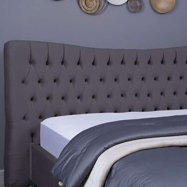 لوح رأس سرير مارس من بان هوم مخملي رمادي طول 180 سم وارتفاع 125 سم