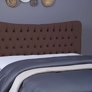 لوح رأس سرير مارس من بان هوم مخملي بني طول 200 سم وارتفاع 125 سم