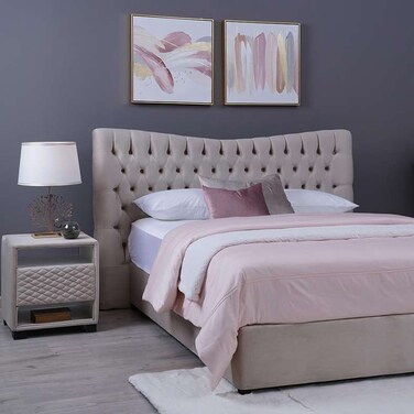 لوح رأس سرير مارس من بان هوم مخملي بيج طول 160 سم/ارتفاع 125 سم