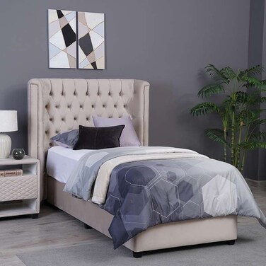 لوح رأس سرير نبتون من بان هوم مخملي بيج طول 120 سم/ارتفاع 125 سم