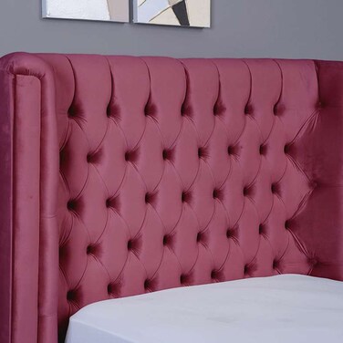 لوح رأس سرير نبتون من بان هوم مخملي وردي طول 120 سم/ارتفاع 125 سم