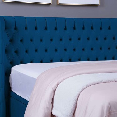 لوح رأس سرير نبتون من بان هوم مخملي أزرق طول 140 سم وارتفاع 125 سم