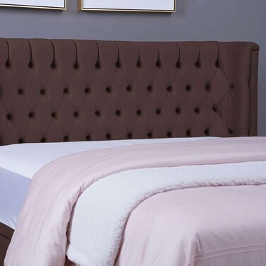 لوح رأس سرير نبتون من بان هوم مخملي بني طول 150 سم وارتفاع 125 سم