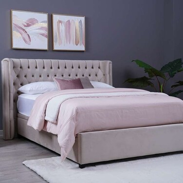 لوح رأس سرير نبتون من بان هوم مخملي بيج طول 160 سم/ارتفاع 125 سم