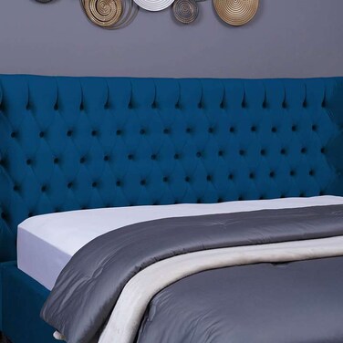 لوح رأس سرير نبتون من بان هوم مخملي أزرق طول 180 سم وارتفاع 125 سم