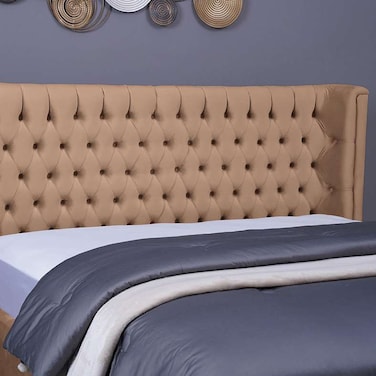 لوح رأس سرير نبتون من بان هوم مخملي ذهبي طول 200 سم وارتفاع 125 سم