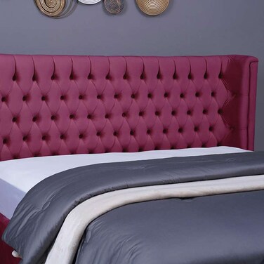 لوح رأس سرير نبتون من بان هوم مخملي وردي طول 200 سم وارتفاع 125 سم