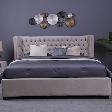 لوح رأس سرير نبتون من بان هوم مخملي بيج طول 200 سم وارتفاع 125 سم