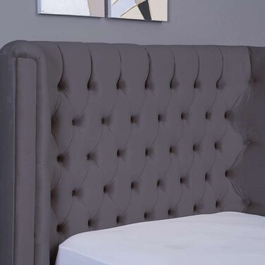 لوح رأس سرير نبتون من بان هوم مخملي رمادي اللون، طول 120 سم وارتفاع 125 سم