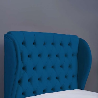 لوح رأس السرير بلوتو من بان هوم مخملي أزرق طول 120 سم ارتفاع 125 سم