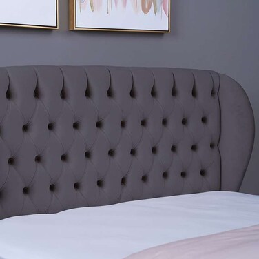 لوح رأس السرير بلوتو من بان هوم مخملي رمادي اللون، الطول 140 سم/الارتفاع 125 سم