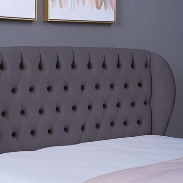 لوح رأس السرير بلوتو من بان هوم مخملي رمادي اللون، الطول 160 سم/الارتفاع 125 سم