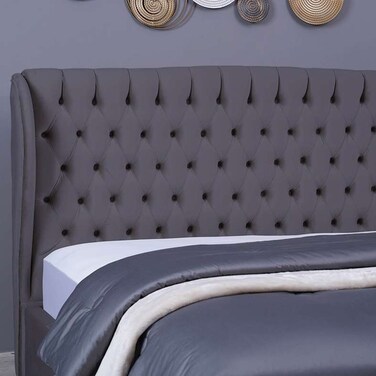 لوح رأس السرير بلوتو من بان هوم مخملي رمادي اللون، طول 200 سم وارتفاع 125 سم